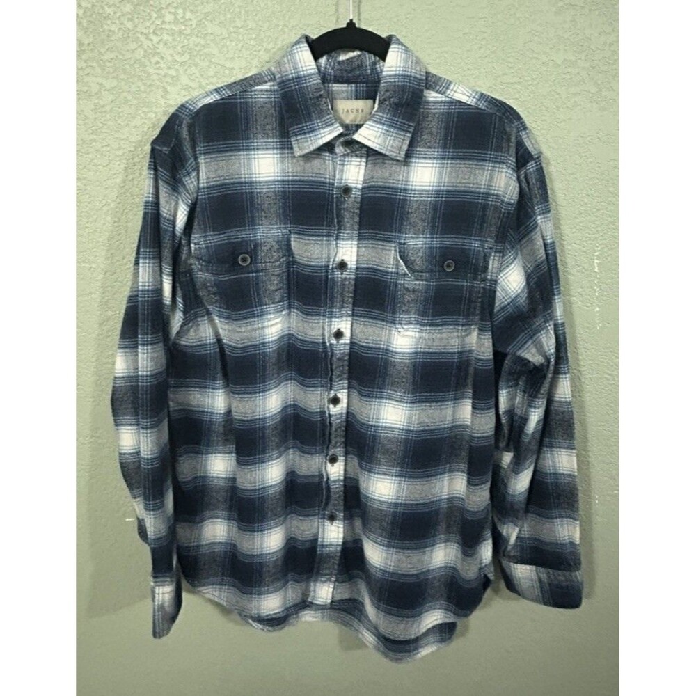 Jachs MFG Co. Men's Flannel Button Up Long Sleeve Blue Plaid Shirt Sz Large